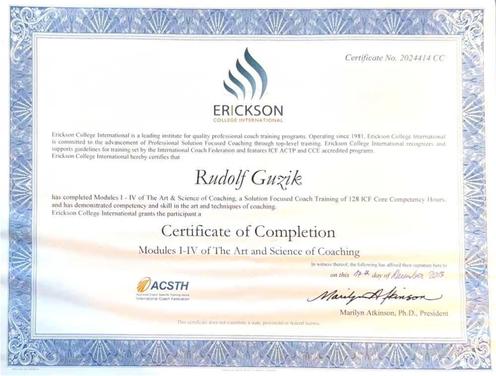 Certifikát Erickson College International